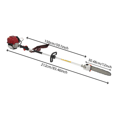 4-Stroke 140F Gas Pole Saw - 1.5m Pole, 12" Chain, 37.7cc 1.2kW, 6500rpm - Garden/Orchard/Farm Tree Trimming Tool