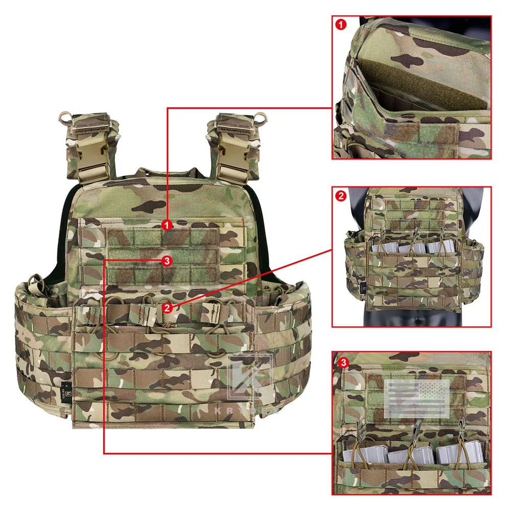 KRYDEX 500D CPC Heavy Duty Tactical Vest Plate Carrier Modular MOLLE Vest with Magazine & Radio Pouch for Combat Hunting Outdoor