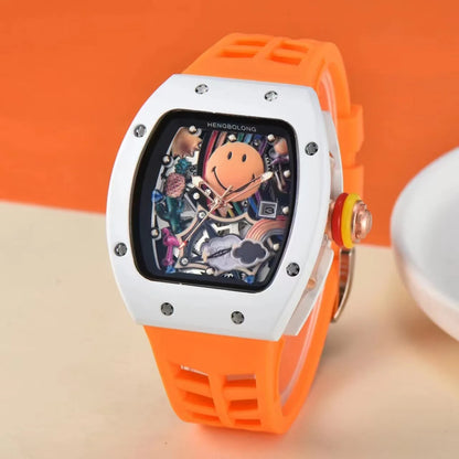 Top-grade RM High-quality Smiling Mechanical Watch Alarm Analog Rubber 10 Bar Water Resistant Hipster Gentleman Diving Sports
