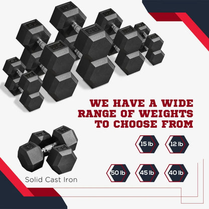 2 x 50lbs Hex Dumbbell Set Rubber Weights Exercise Fitness Dumbbells with Non-Slip Handles Anti-roll for Women or Men Home Gym
