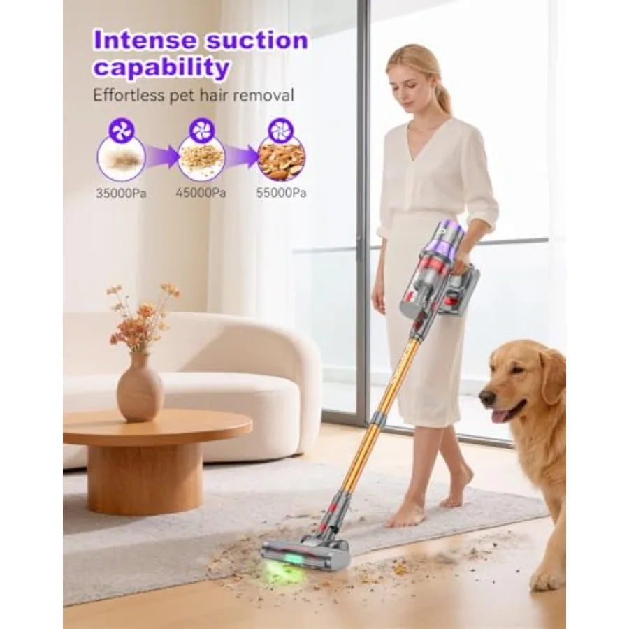 YU7 Max Cordless Vacuum Cleaner 600W 75Min 55kPa Powerful Suction Stick Vacuum Anti-Tangle Touch Screen Self-Standing Lightweig