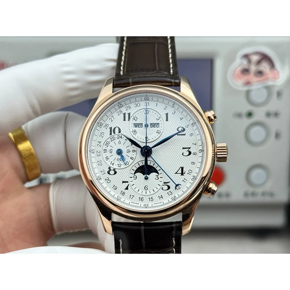 2026 New An Elegant Men's Watch with A Silver Dial and Moon Phase Display Suitable for Various Occasions