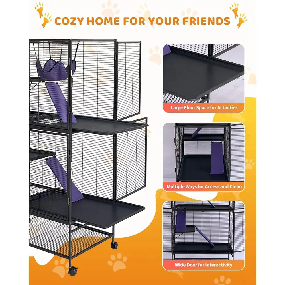 Metal Small Animal Cage,64 in H erret Cage or Small Animals - 4 Tier Large Hamster Cage with Removable p, Hammock, Extra Storage