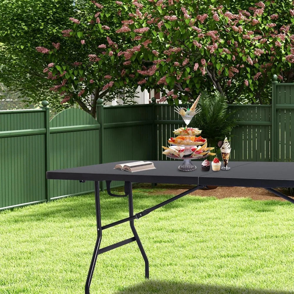 Folding Table 6ft Portable Heavy Duty Plastic Fold-in-Half 6 Foot Foldable Table Utility Dining Indoor Outdoor with Carrying Han