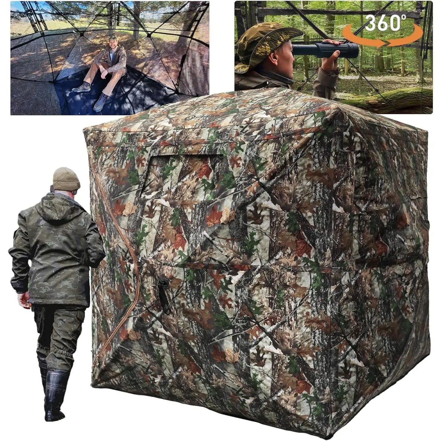 Hunting Blind with Floor Mat, 360 Degree See Through Ground Blind with Carrying Bag, 2/3/4 Person Pop Up