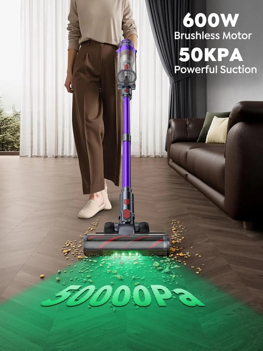Cordless Vacuum Cleaner 600W 50KPA 65 Min Runtime, Self-Standing Stick Vacuum with Auto Mode for Pet Hair Carpet Floor