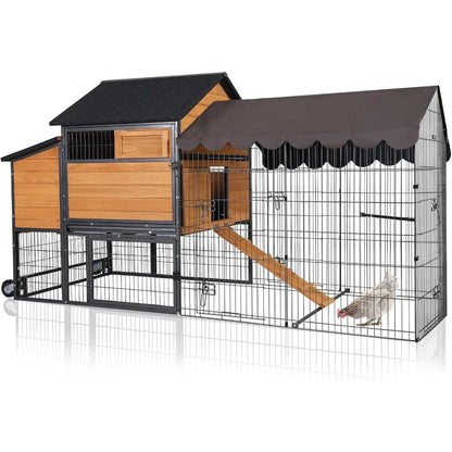 Chicken Coop with Wheels, Spacious 85 Metal Frame Chicken House with Nesting Box and Leakproof Pull on Tray