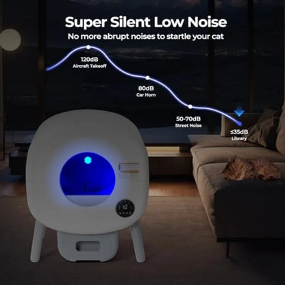 Extra Large Self-Cleaning Cat Litter Box for Multiple Cats with Odor-Free Technology App-Controlled Operation Ambient Light Was