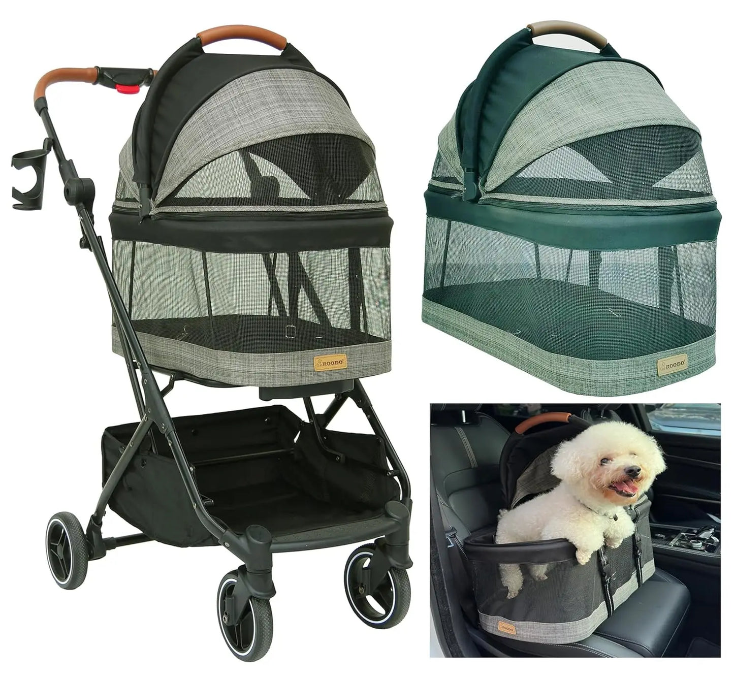 Upgraded 3-in-1 Pet Stroller with Detachable Carrier, Folding Lightweight All-Terrain Travel Gear for Pets Up to 35 lbs