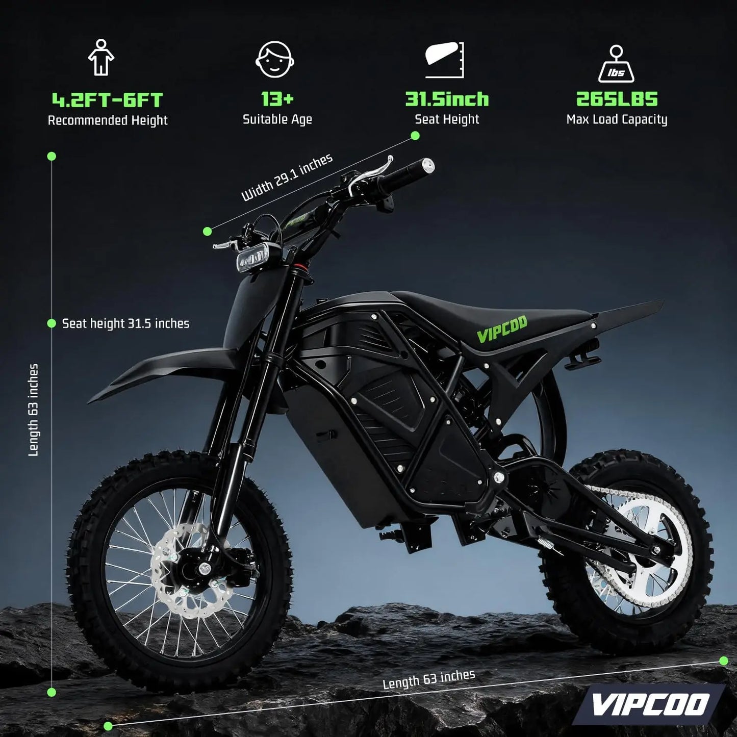 3500W Electric Motorcycle for Adults, H3 Off Road Motor Bikes Up to 40MPH / 45 Miles Range, 14"/12" Fat Tire Motorbike