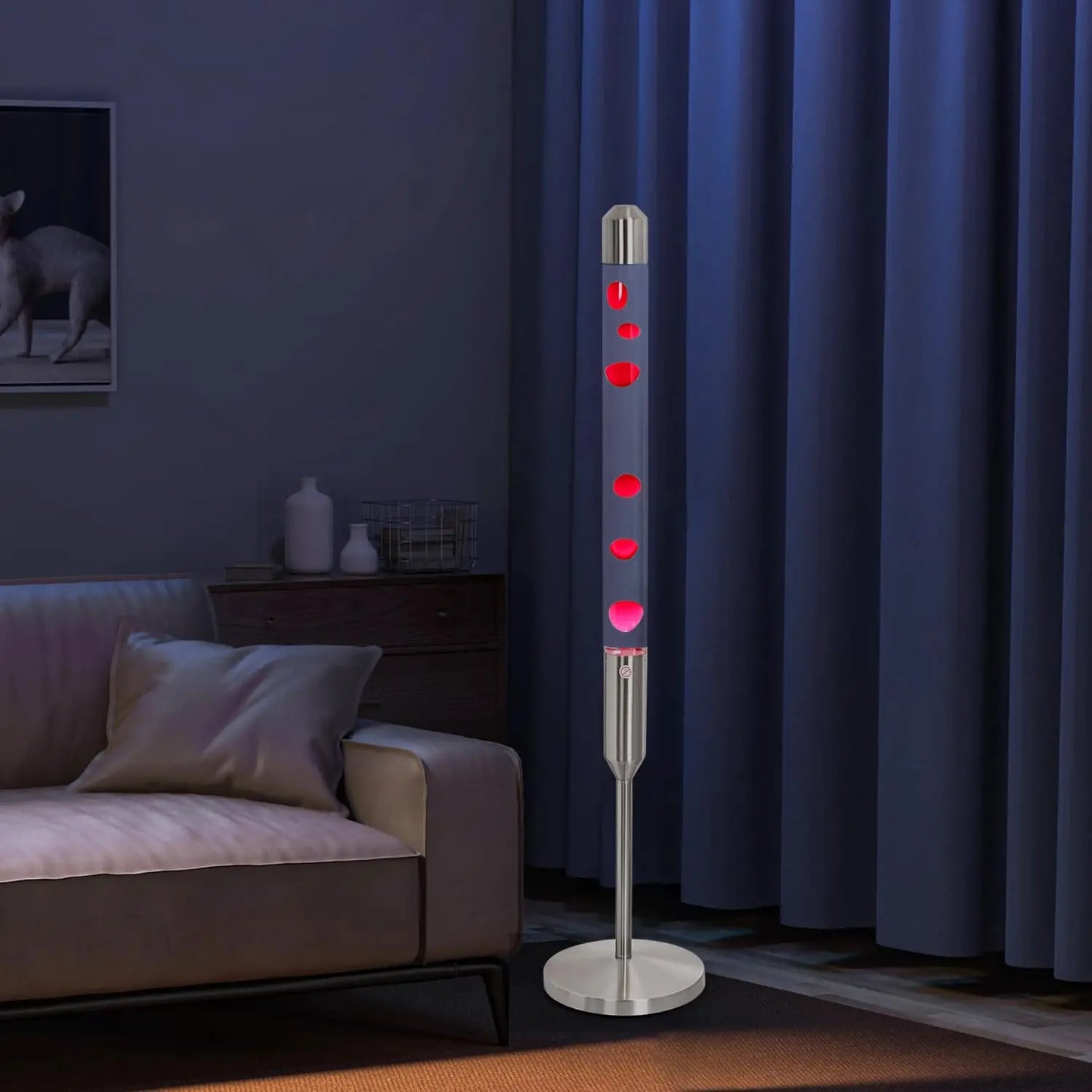47.5 Inch Mood Lamp, Flowing Wax Liquid Motion Light for Living Room Decor, Silver Base Red Wax