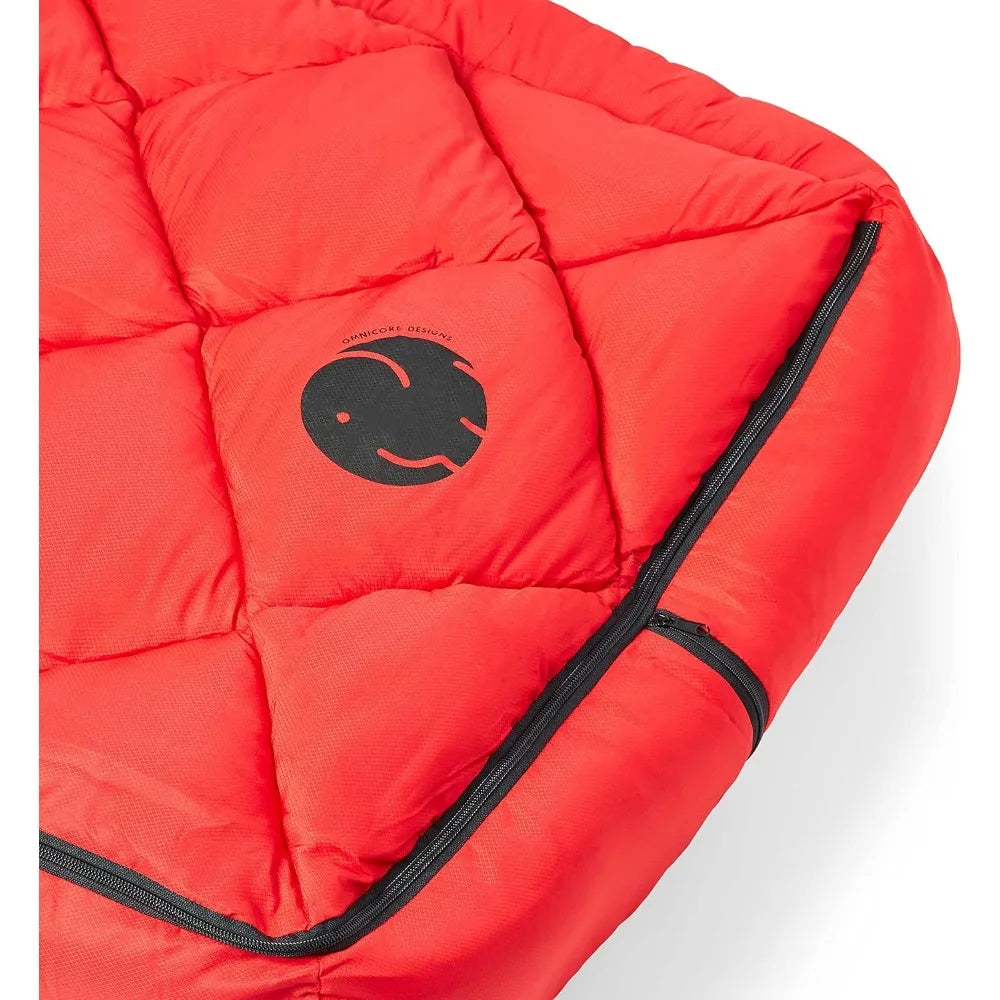 "large red travel pet sleeping bag with zippered cover for outdoor adventures"