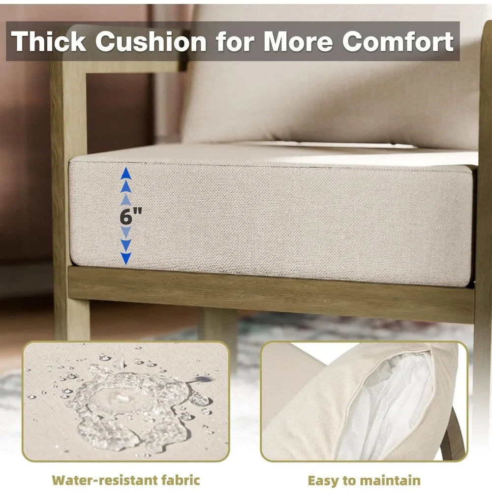 Outdoor Furniture Set, 2Pcs Patio Armchairs, Metal Modern Outside Furniture with 6'' Thick Cushions, Outdoor Conversation