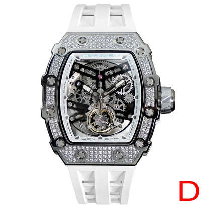 TSAR BOMBA Mens Automatic Watch Diamond Mechanical Wristwatch Waterproof Carbon Fiber Clock Fashion Skeleton Watch for Men