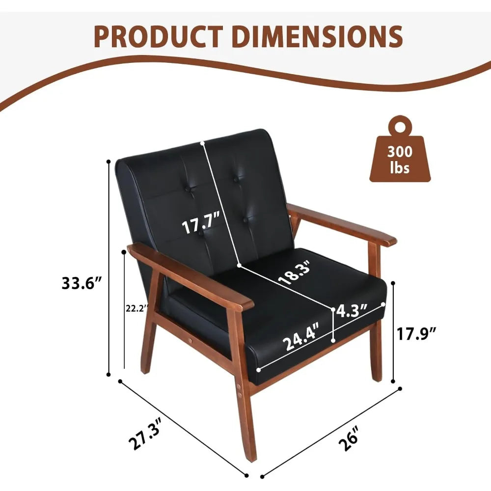 Mid-Century Retro Modern Accent Chair Wooden Arm Upholstered Tufted Back Lounge Chairs Seat Size 24.4" 18.3"