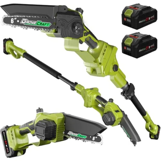 2-IN-1 Cordless Pole Saw and Mini Chainsaw Two 4.0Ah Battery Powered 6 Inch Electric Pole Chainsaw 15Ft MAX Reach Pole Saw for