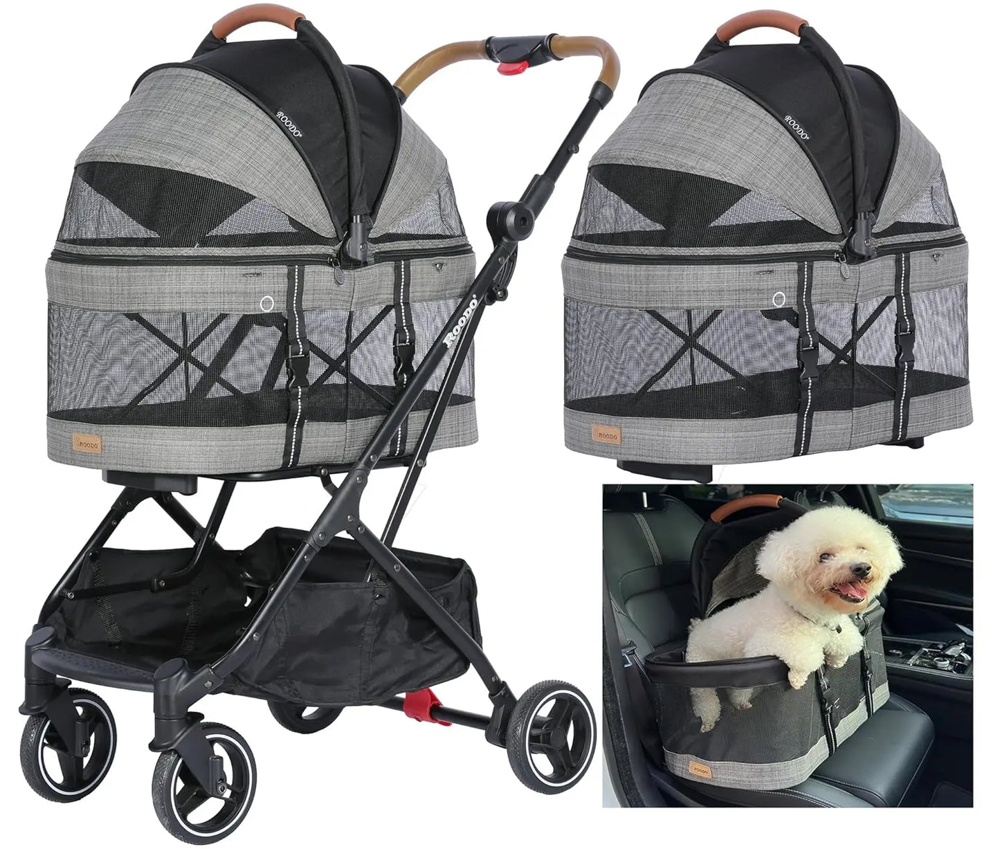 Upgraded 3-in-1 Pet Stroller with Detachable Carrier, Folding Lightweight All-Terrain Travel Gear for Pets Up to 35 lbs