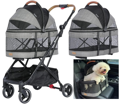 Upgraded 3-in-1 Pet Stroller with Detachable Carrier, Folding Lightweight All-Terrain Travel Gear for Pets Up to 35 lbs