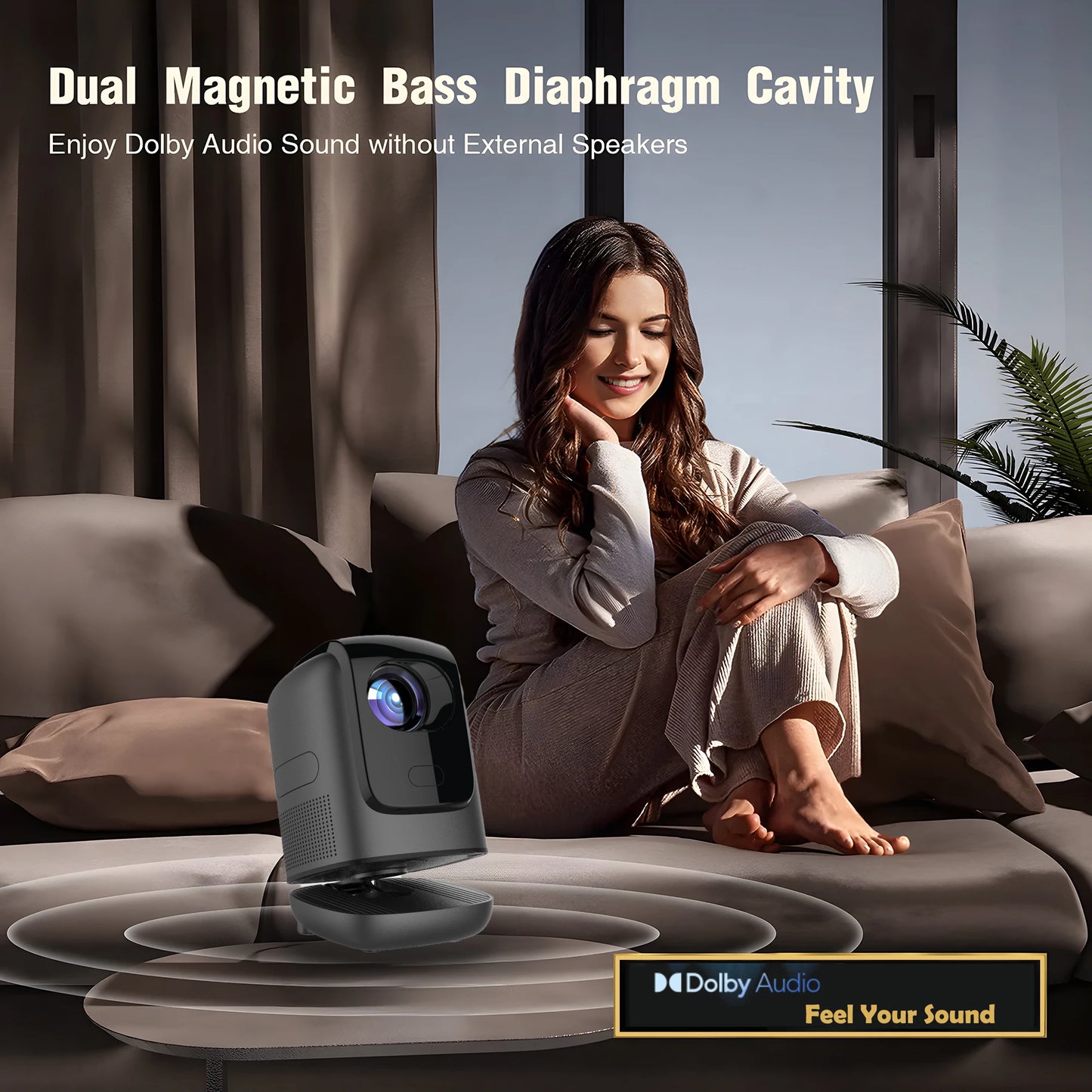 Projector  Android Native 1080p Support 4K Wall Mount Design  with 180°Adjustable Stand Portable  WiFi Bluetooth, Model:TZ1