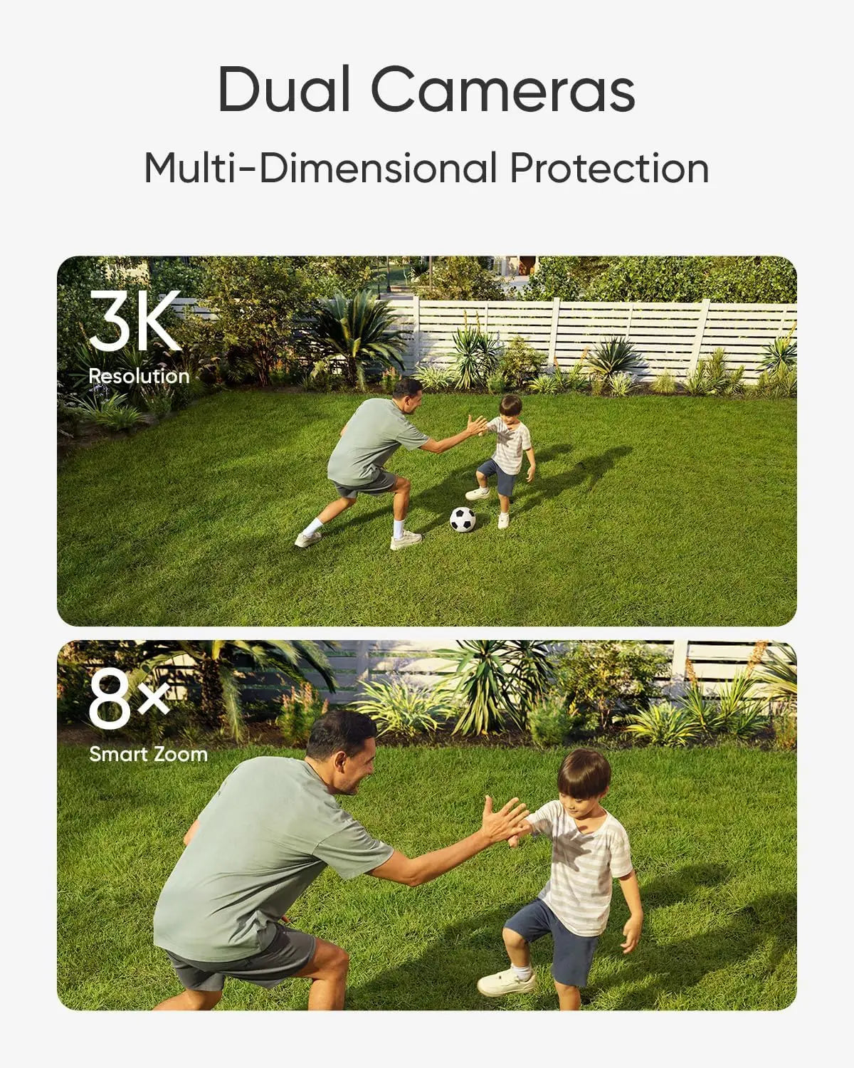 Outdoor Security Camera with 360° PTZ, 24/7 Recording, Motion Detection, Built-In Siren, Dual Cameras, No Monthly Fee