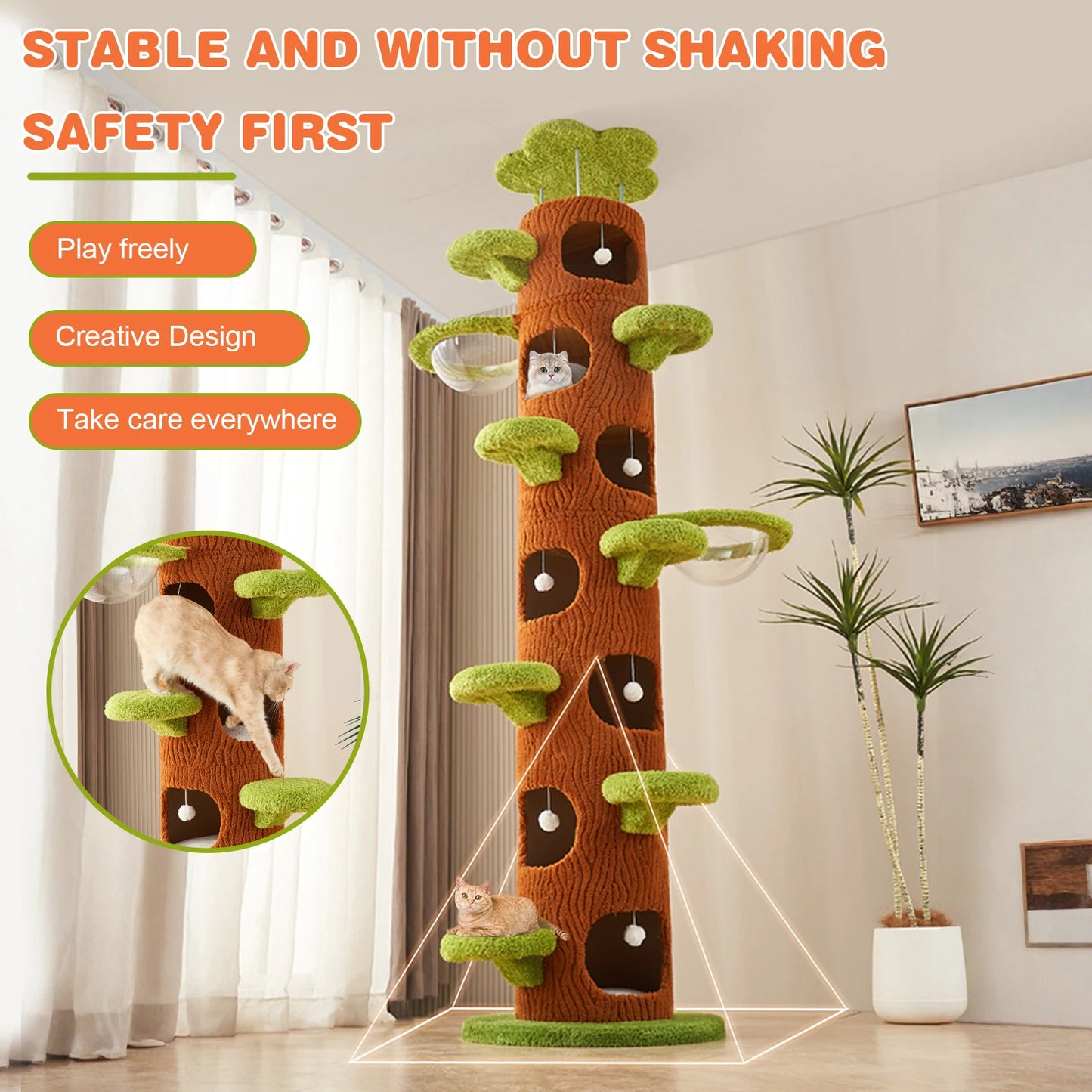 Tall Cat Tree Tower with Sisal Scratching Pad Cat Climbing Frame Super Large Cat Tree Tower for Maine Coon Cats