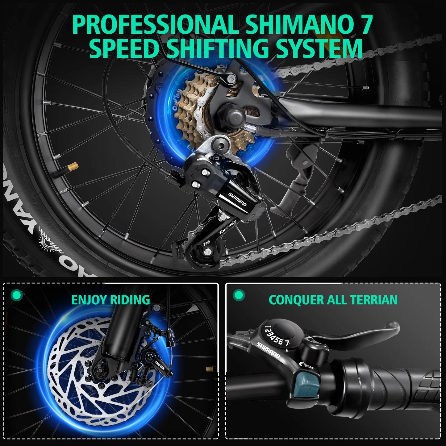 Electric Bike for Adults, 1000W, 28MPH, 48V15AH Battery, Max 40Miles Electric Motorcycle, 20" Fat Tire Dirt Bike, 7-Speed E-Bike