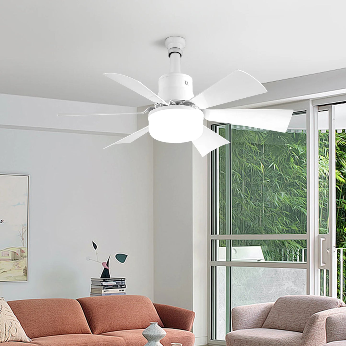 Screw in Ceiling Fan in Light Socket with Remote Ceiling Fan with Light 3 Speeds Dimmable with Extender & 6 Blades for Bedroom