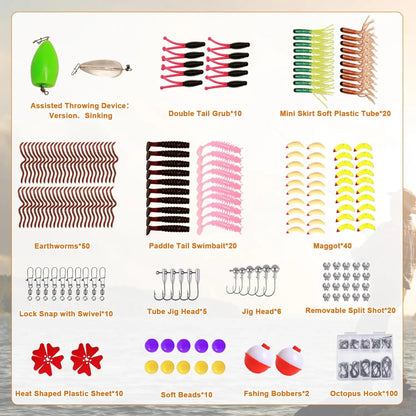 322-Piece Fishing Lure Set with Tackle Box, Soft Baits, Hooks & Weights for Bass Fishing
