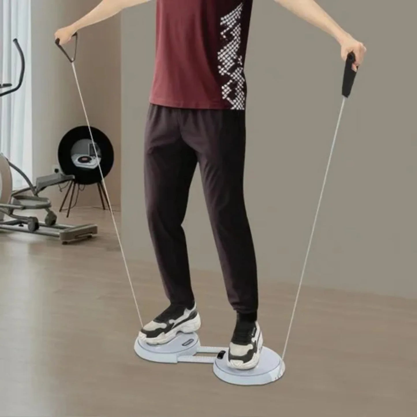 Gray Adjustable LCD Ab Twister Board w/ 2 Resistance Bands, Full Body Workout Equipment for Home Fitness, Core Strength Trainer