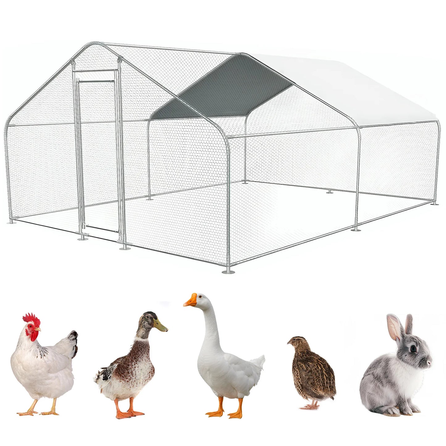 9.84x13.12x6.56FT Large Chicken Coop Lockable Walk-in Poultry Cage with Cover Spire Roof for Outdoor and Yard Farm Use