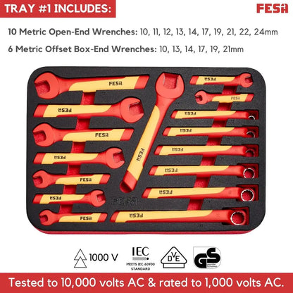 Electrician Insulated Tool Set - 50-Piece 1000V Insulated Tool Kit with a Rolling Tool Case, Screwdrivers, Open & Box End Wrench