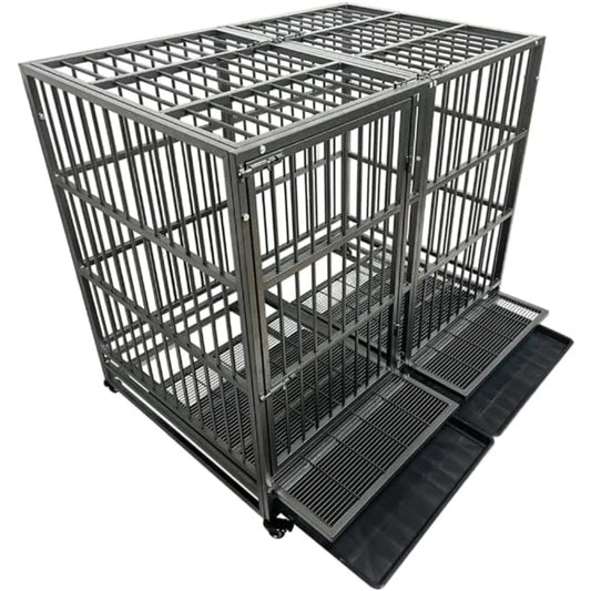 Masterpiece 54/48/42/38 Inch Heavy Duty Dog Crate Cage With Wheels, Indestructible And Escape Proof Steel Kennel Indoor For Hig