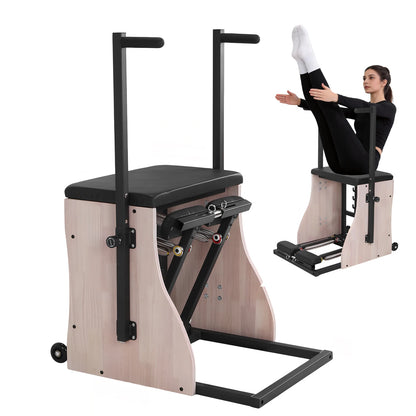 Oak Wood Yoga Fitness Trainer with Adjustable Resistance with Springs Split Pedal Handles for Yoga Core Training Rehabilitation
