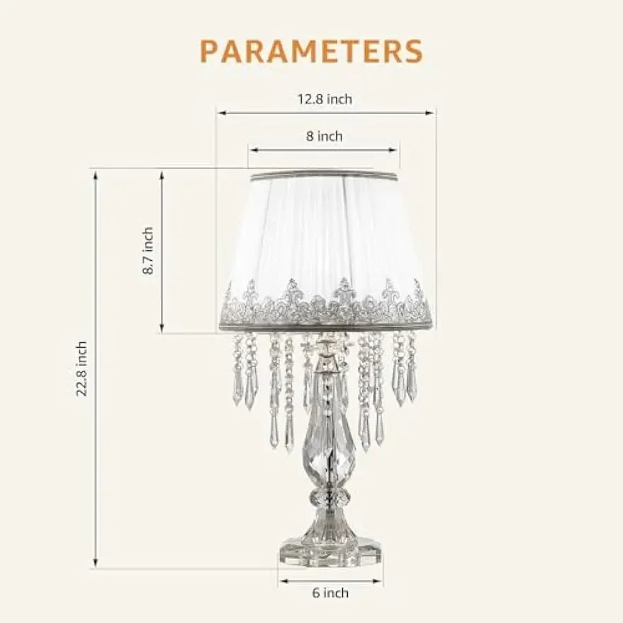 Modern Bedside Crystal Table Lamp with Ruched Fabric Lampshade Elegant Plug-in Crystal Chandelier Nightstand Room Decor