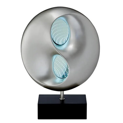 Ultra-Modern LED Table Lamp with Infinity Mirror, Black and Silver Finish, Antique Night Light for Bedroom Use