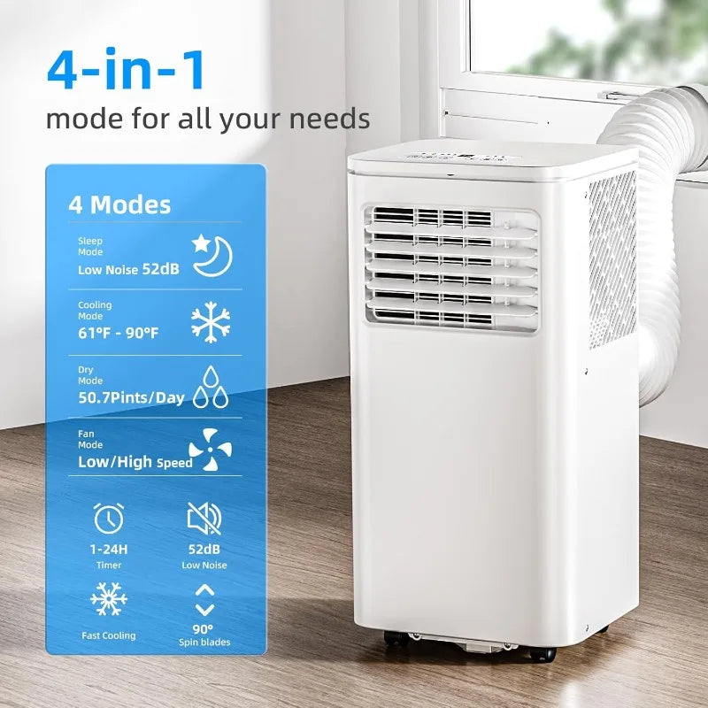 Portable Air Conditioner 8000 BTU, Remote Control, Fan Mode, Cools 350sq. ft, 24 Hour Timer, Quiet Operation,Window, 2 Fan Speed