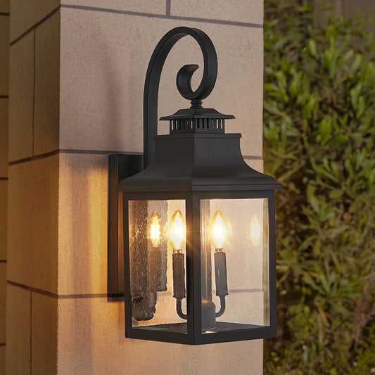 23"(H)2-Pack Outdoor Wall Sconce–Vintage Black Metal with Clear Seeded Glass for Porch&Patio(No Bulb)