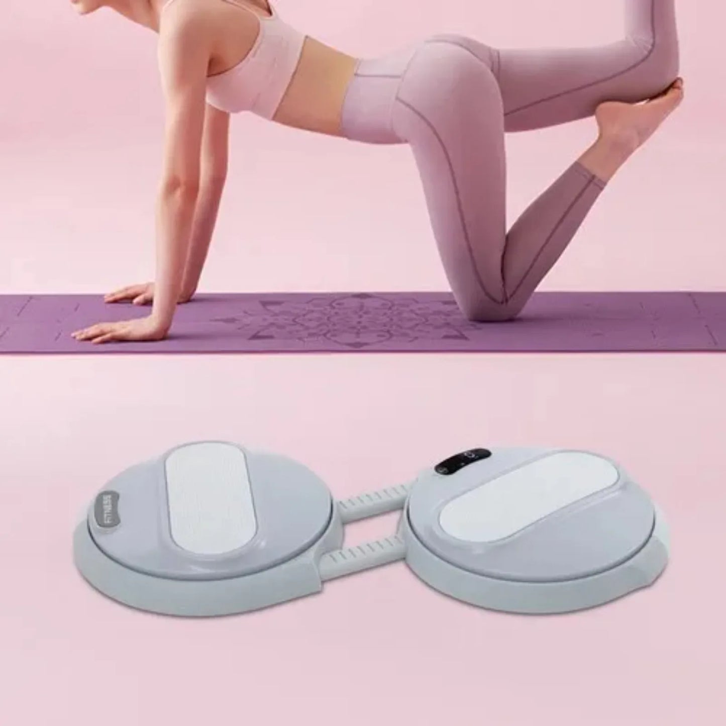 Gray Adjustable LCD Ab Twister Board w/ 2 Resistance Bands, Full Body Workout Equipment for Home Fitness, Core Strength Trainer