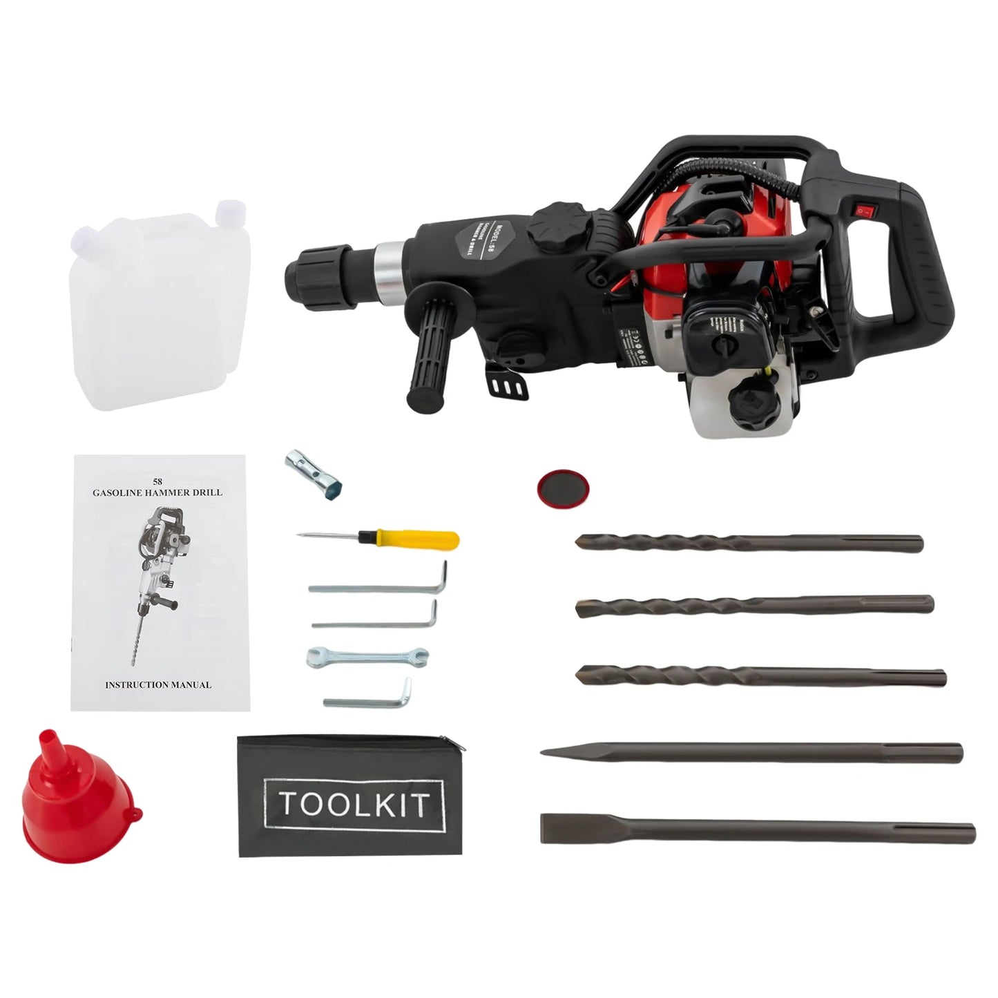 3-in-1 Gasoline Hammer Drilling Machine 32.6CC 2 Stroke Gas Powered Demolition Concrete Breaker Rock Drill 1200W w/Chisels