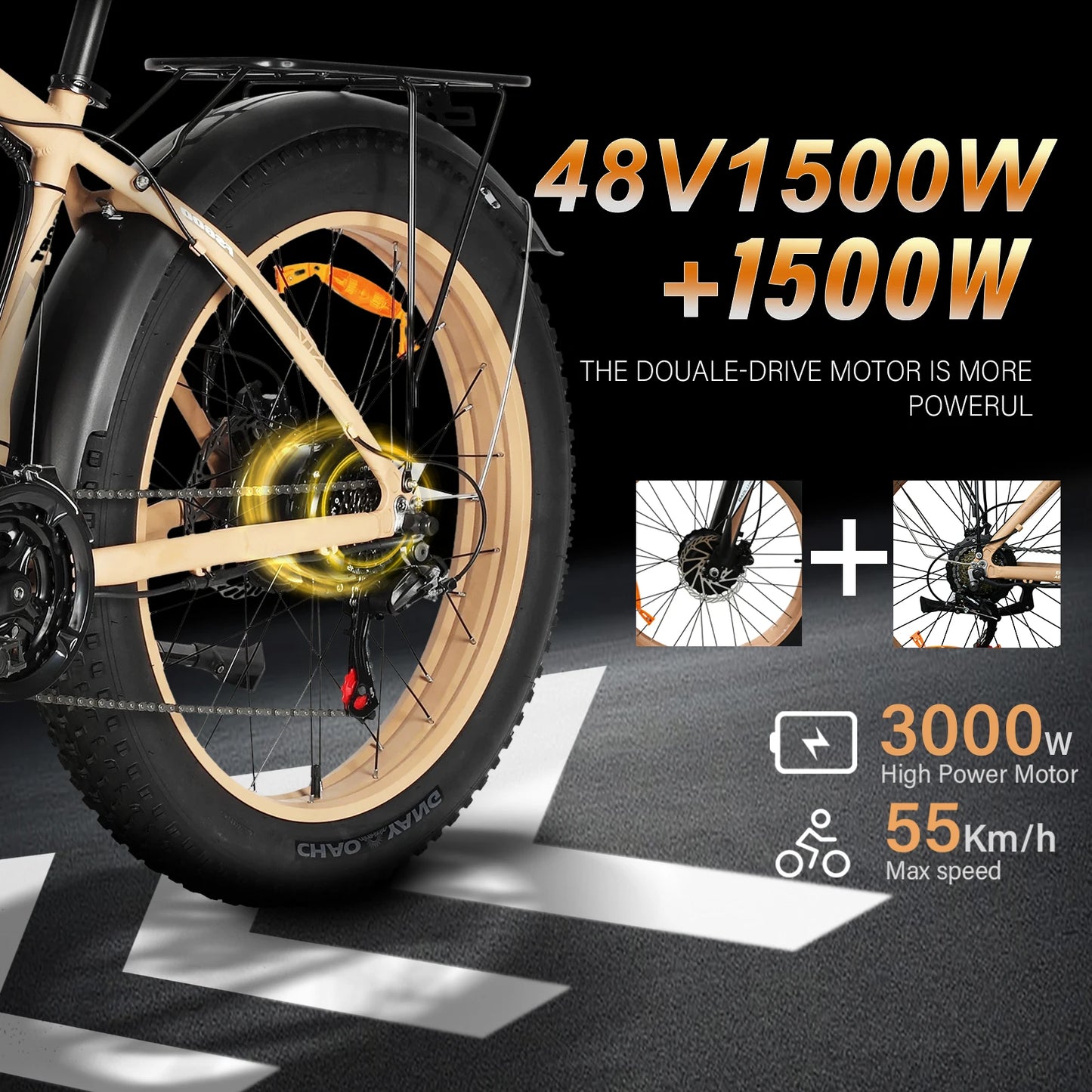 BAOLUJIE DP-2602 Electric bicycle 3000W Motor 48V23Ah battery City Commuter Electric Bike 26inch tireall terrain E-bike