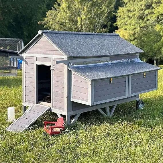 Chicken Coop for 10-12 Chickens with Large Wheels Wooden Large Chicken Coop Spacious Habitat with 4 Perches 4 Nesting