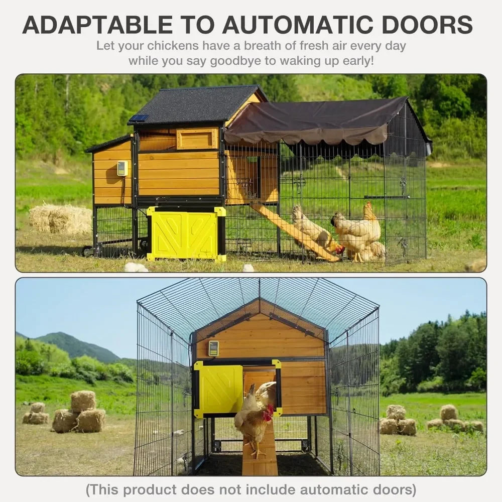 Chicken Coop with Wheels, Spacious 85 Metal Frame Chicken House with Nesting Box and Leakproof Pull on Tray