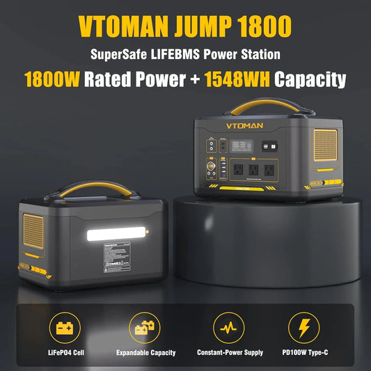 Jump 1800 Portable Power Station with 110W Solar Panel, 1800W/1548Wh LiFePO4 Battery Solar Generator with 1800W, Customized