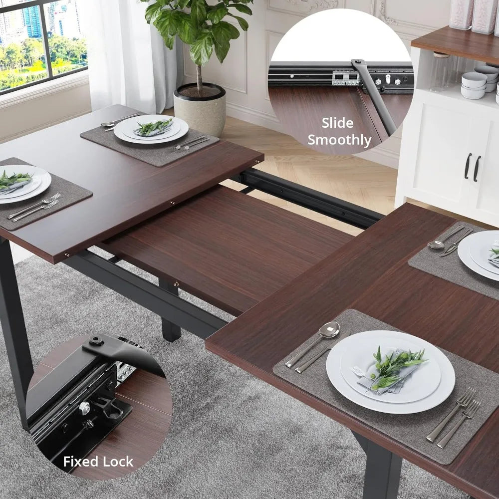 63” Extendable Dining Table Set for 4-6 People, 5-Piece Dining Table Set for 4 People with 4 Chairs, Kitchen Table Set with MDF