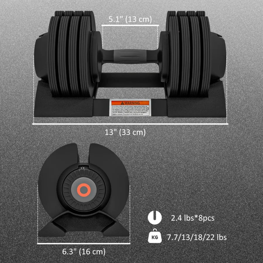 4-Level Adjustable Dumbbells 2 x 22lbs Rubber Weights Exercise Fitness Dumbbell Set with Non-Slip Handles and Tray for Men Wome