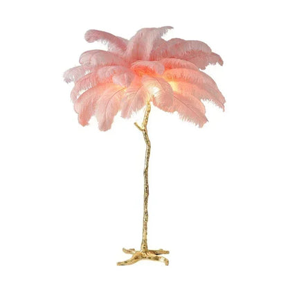 200cm Nordic Ostrich Feather Floor Lamp Resin Copper Living Room Home Decor Standing Light Indoor Lighting Bedroom Bedside Light