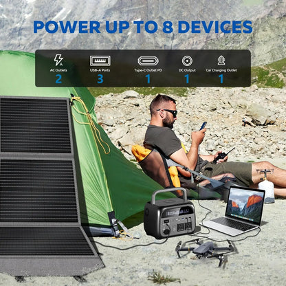 Portable Power Station with 100W Solar Panel, 345Wh LiFePO4 Battery,Solar Generator with 500W AC Output for Camping