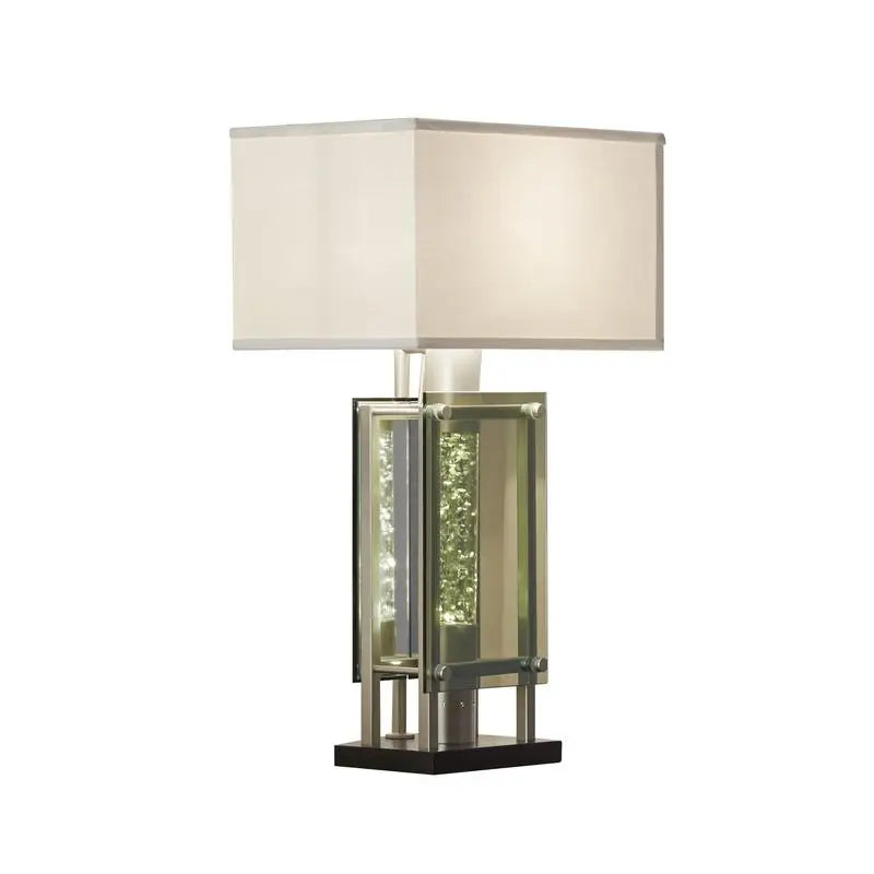 Modern Silver Finish Table Lamp for Nightstand, Water Dancing Light Home Decor, Luxury Nightlight for End Table or Sofa