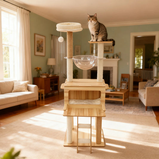 White+wood Cat Tree for Indoor Cats - 50x50x147cm Cat Scratching Climbing Tower, Floor Mount, 12.83kg Net Weight