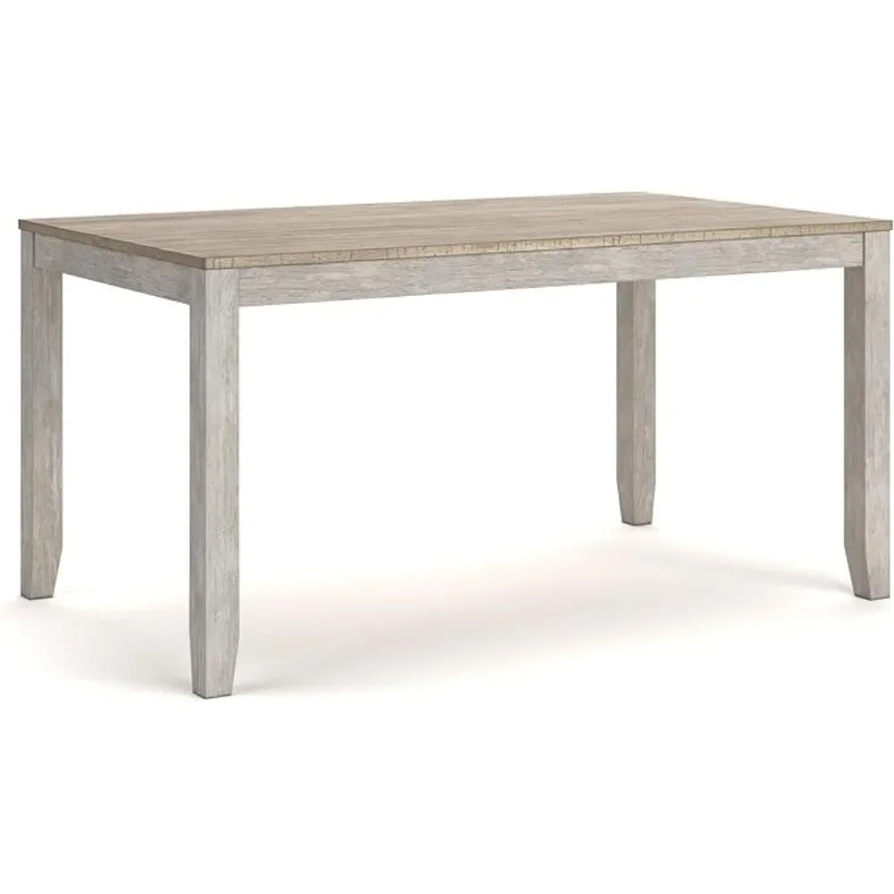 Dining Room Table Set with 6 Upholstered Chairs, Whitewash